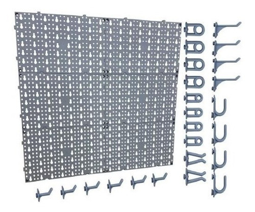 Painel P/ Ferramentas Plástico Perfurado Cinza + 24 Ganchos 0