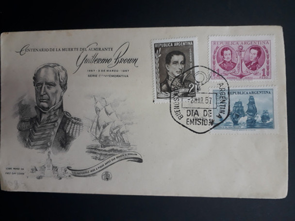 Filatelia Argentina Guillermo Brown Sobre 1°día Emisión 1957 0