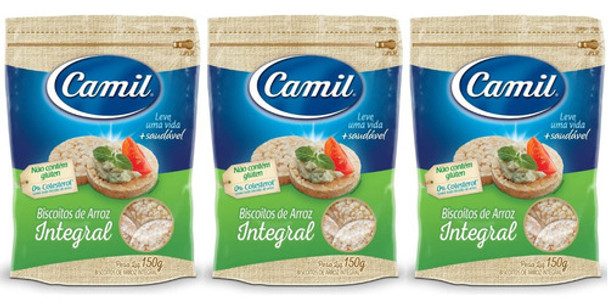 Kit C/3 Biscoito De Arroz Integral Camil 150g 0