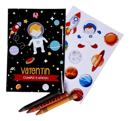 15 Libritos P/ Pintar + Crayones + Stickers Tematica Espacio 0