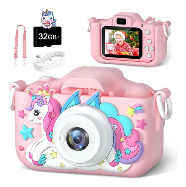 Cámara Digital Rosa Para Niños De 3 A 1, 1080p Hd 0