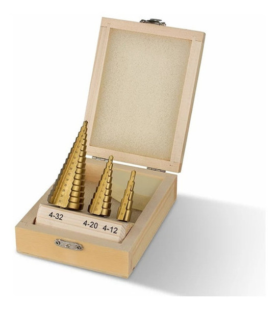 Set 3 Mecha Brocas Metales Escalonada Titanio 4 A 32 Mm 0