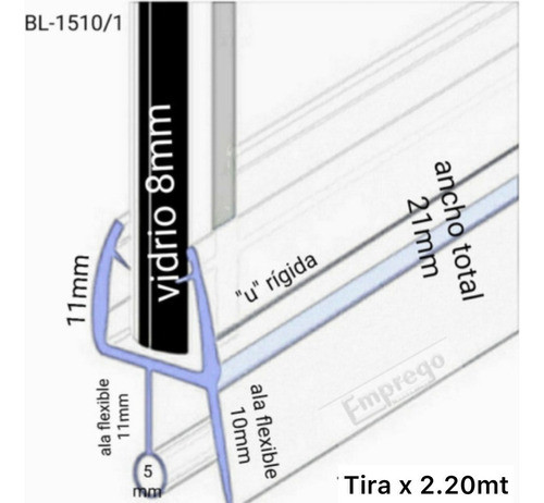 Burlete Para Mamparas Y Vidrios Blindex 8mm(tira X 2.20mt) 0