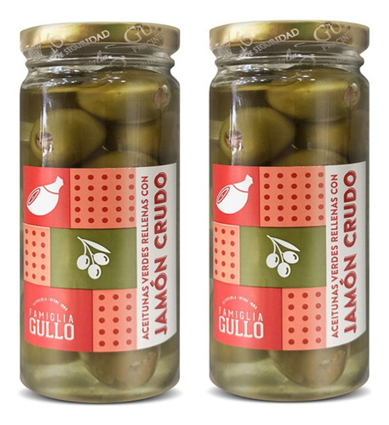 Aceitunas Verde Rellena Jamon Crudo Famiglia Gullo 330g X2 0