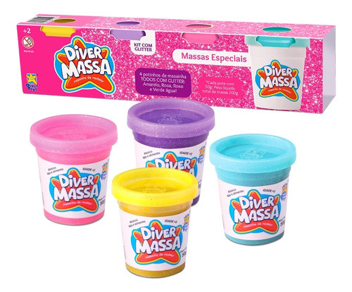 04 Potes De Massinha De Modelar Infantil Com Glíter 50g Cada 0