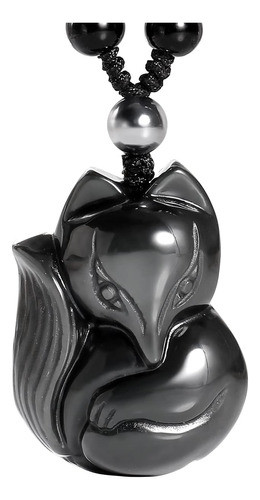 Collar De Zorro De La Suerte De Obsidiana Negra De Joyería, 0