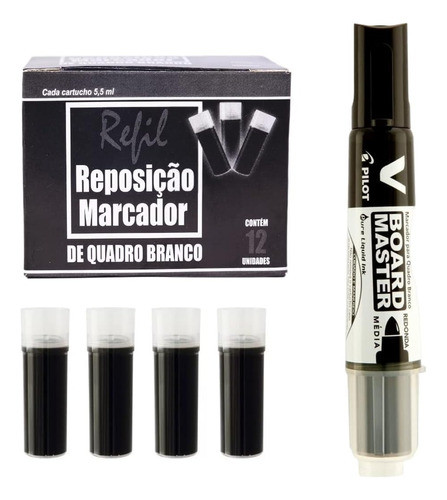12 Un - Refil Pincel Marcador + 2 Canetas Marcador Pilot 0