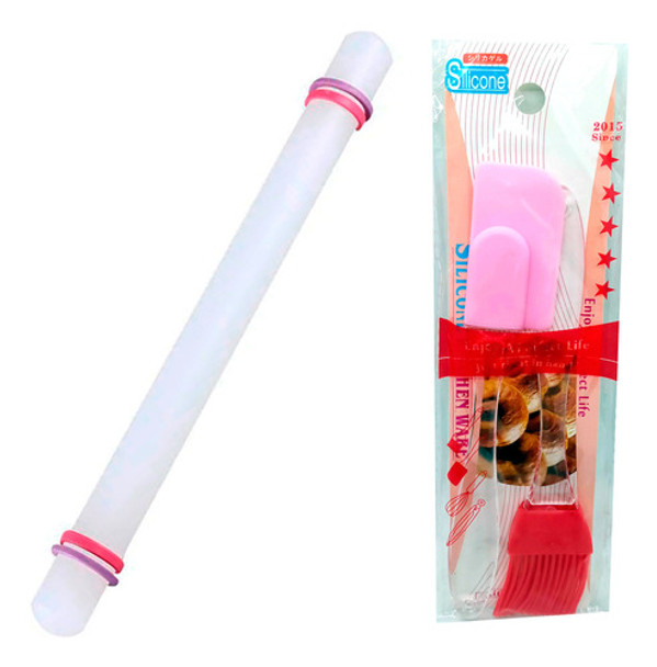 Palo De Amasar 33cm Espatula Y Pincel De Silicona Reposteria 0