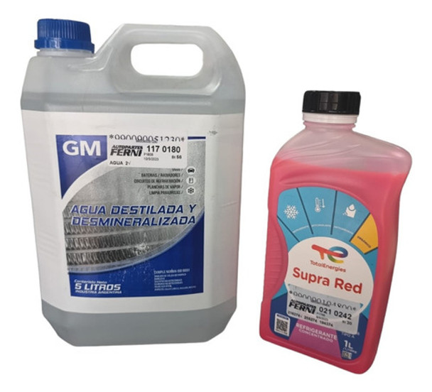 Kit Liqu Refrigerante Anticongelant Rojo Total 1lt + Agua 5l 0