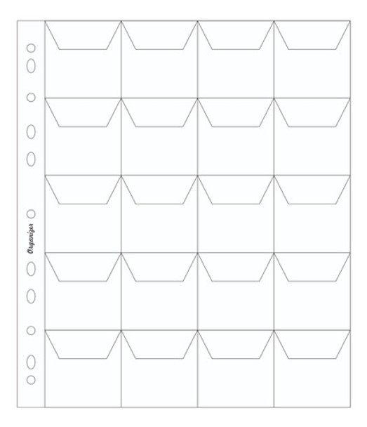 100 Folha P/ Moedas 20divis. Transp 53x53mm 0