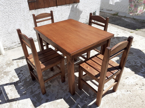 Mesa Y 4 Sillas En Madera Maciza. 0