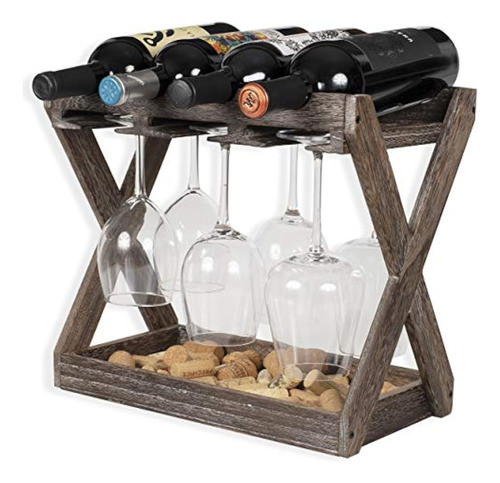Estante Rústico De Madera Maciza Para Vino Y Copas De Cava B 0