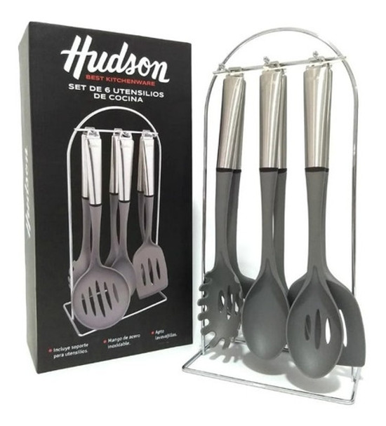 Set 6 Utensilios Nylon Mango Acero Soporte Hudson 0 Set 6 Utensilios Nylon Mango Acero Soporte Hudson 0