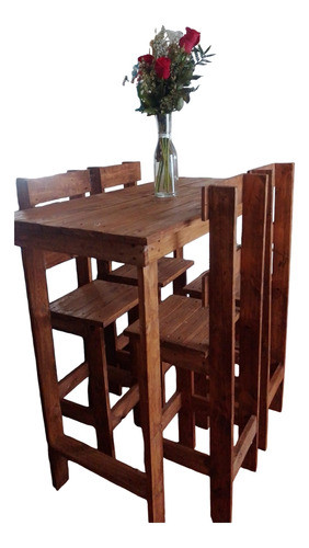 Desayunador Con 4 Banquetas Más Protector De Madera Rustico 0