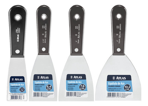 Kit Jogo 4 Peças Para Massa Gesso Pintura Espátula Aço 0