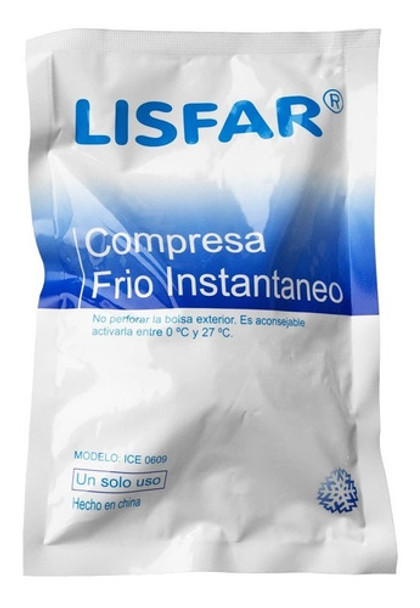 Compresa Lisfar Gel Frío Instantáneo Grande No Reusable X 2 0