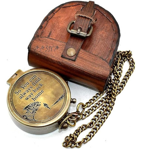 Backone Brújula Plana De Latón Antiguo Con Estuche De Cuero 0