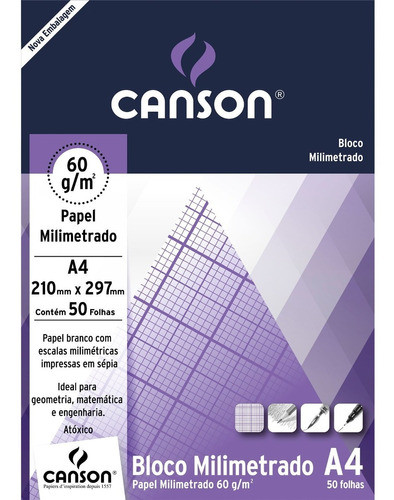 Bloco Milimetrado Canson 7083 A4 63gr Com 50 Folhas 0