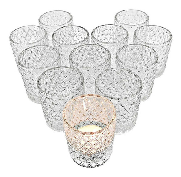 12 Portavelas Shmilmh De Cristal Relieve Transparente 5x7cm 0