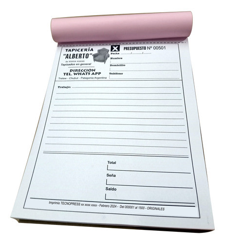Talonarios Nota De Pedido Internas + Tu Texto 5 Block 11x17 0