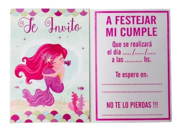 Invitacion Sirena X 10 Sirena Cumpleaños Cotillon Juanalalo 0