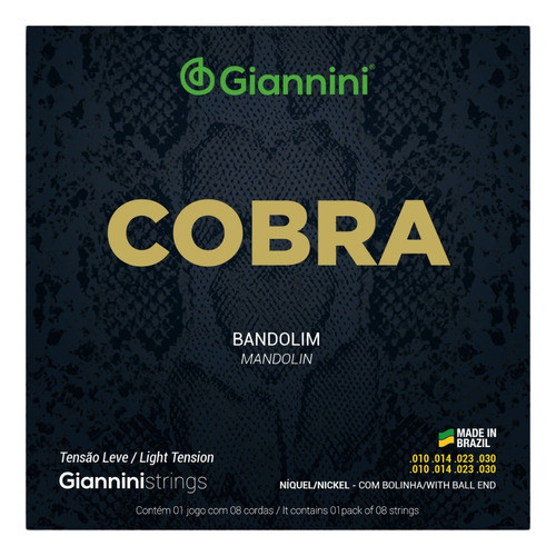 Encordoamento Para Bandolim / Mandolim - Giannini Cobra .010 0