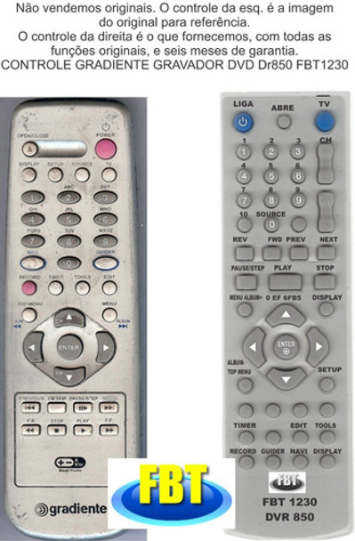 Controle Para Gravador De Dvd Gradiente Dvr 850 10 Fbt 1230 0