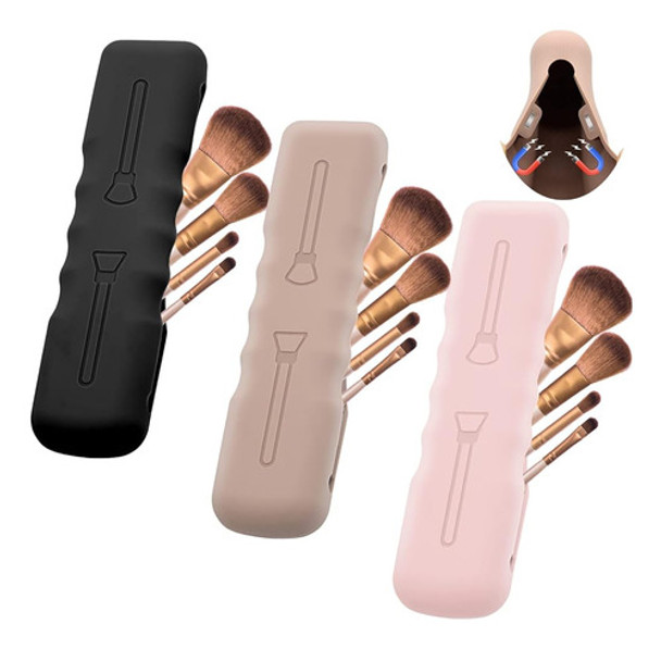 3pack Travel Makeup Brush Holder, Silicone Makeup Brush Case 0