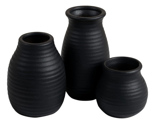Juego De Jarrones De Cerámica Negra - 3 Jarrones Pequeños, D 0