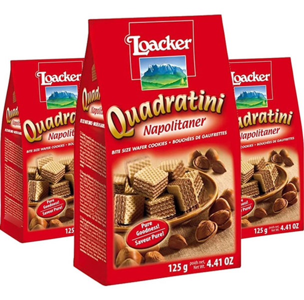 Waffer Loacker Quadratini Napolitaner (avelã) 125g (3 Und) 0