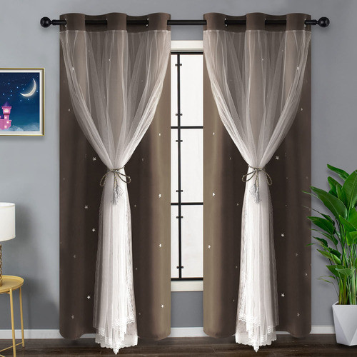 Kinryb Cortinas Decorativas Con Corte De Estrellas, Cortinas 0