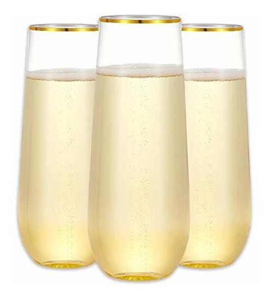 Pack De 12 Copas De Champan De Plastico Con Borde Dorado 0