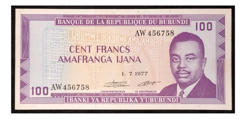 Burundi 100 Francos 1977 Sin Circular Pick 29a 0