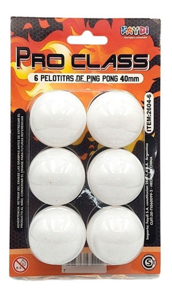 Pelotas Ping Pong X6 En Blister Competicion Pro Class 40 Mm 0