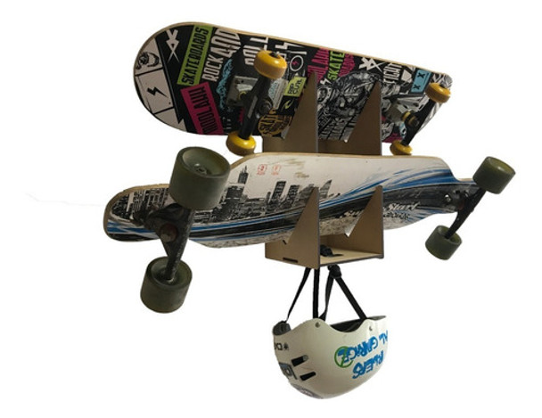 Soporte De Pared P/ Skate O Longboard Con Estante Para Casco 0
