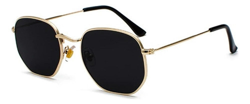 Óculos De Sol Hexagonal Unissex Preto Com Dourado 0