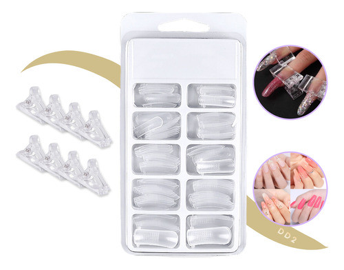 Combo 100 Cápsulas Sistema Dual + 10 Broches Sujetador Uñas 0