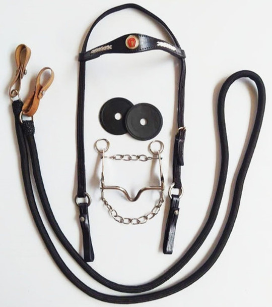 Cabeçada Mangalarga + Rédea + Protetor + Freio Bridão Inox 0