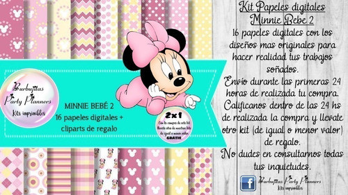 Papeles Fondos Digitales Minnie Bebe 2 Kit Imprimible 0