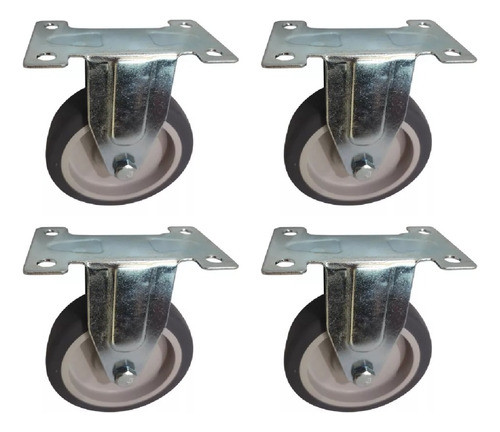 4 Ruedas De Tpr Color Gris Diametro 75 Mm Con Base Fija 0