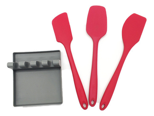 Kit Espátulas De Silicone Vermelho Com Descanso 0