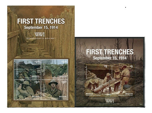 2014 1ra Guerra Mundial- Trincheras- Bequias (bloques) Mint 0