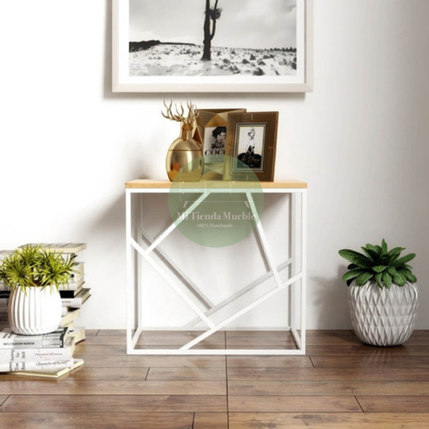 Mesa De Arrime Auxiliar Recibidora Hierro Madera Guayubira 0