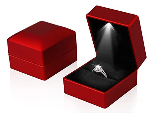 2x Estuche Caja Para Anillo Alianza Con Led - Rojo 0