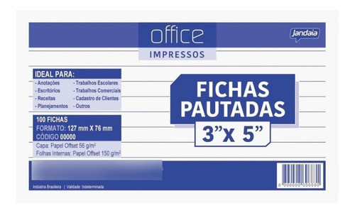 Ficha Pautada 3x5 Pequena Bloco Com 100 Fls 0
