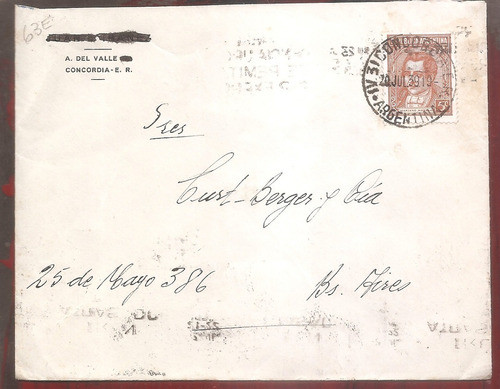 Argentina 1939 Sobre Circulado  Numero  63e 0