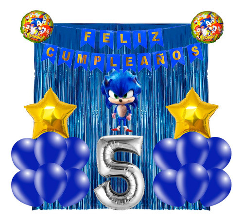 Combo Kit Deco Fiesta Cumpleaños Globos Sonic 0
