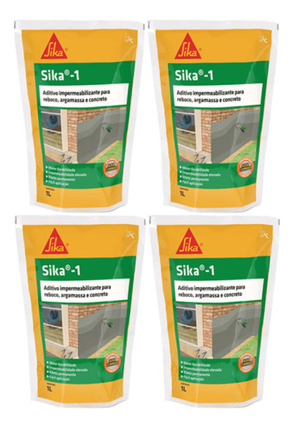 Kit 4 Aditivo Impermeabiliza Sika-1 Argamassa Concreto 1 Lt 0