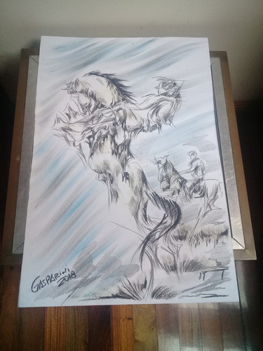 Pintura Gauchesca: Gauchos En La Doma Gasparini Areco 0
