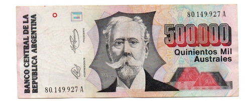 Billete Argentina 500000 Australes Bottero 2902 Serie A Mb 0